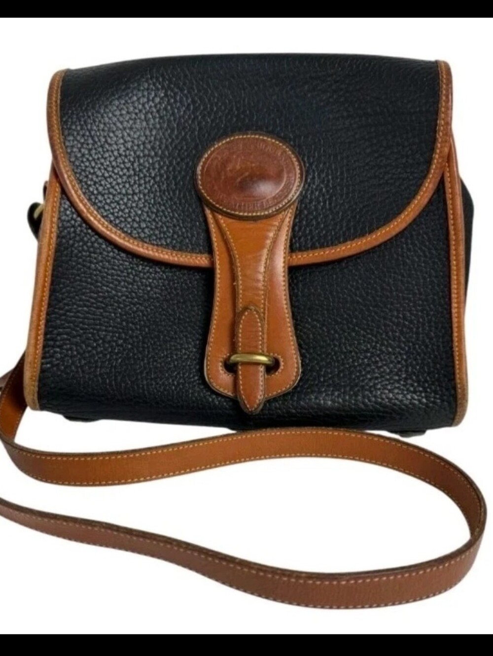 Vintage Dooney & Bourke All-Weather Leather Crossbody Bag Classic BlackBrown EUC